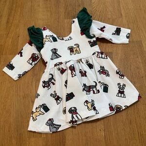 Monica + Andy 0-6 MONTHS White Organic Cotton Chirstmas Dog Ruffle Dress